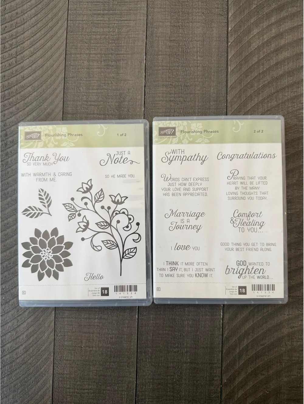Stampin’ Up Flourishing Phrases 1 & 2 stamp sets with die cuts